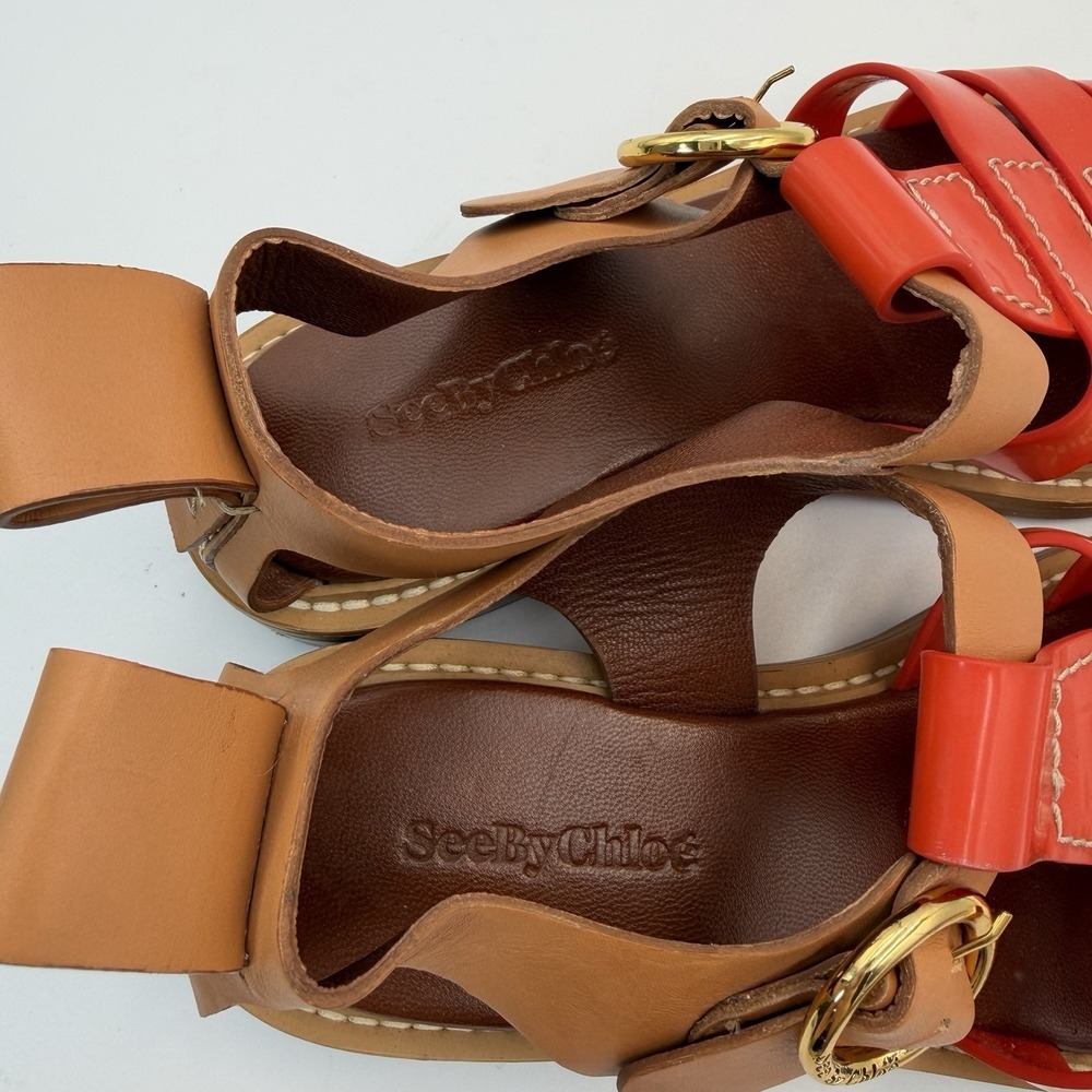 See By Chloe Fisherman Millye Orange Beige PV Rubber Sandals Size 38 (8) - Picture 10 of 12